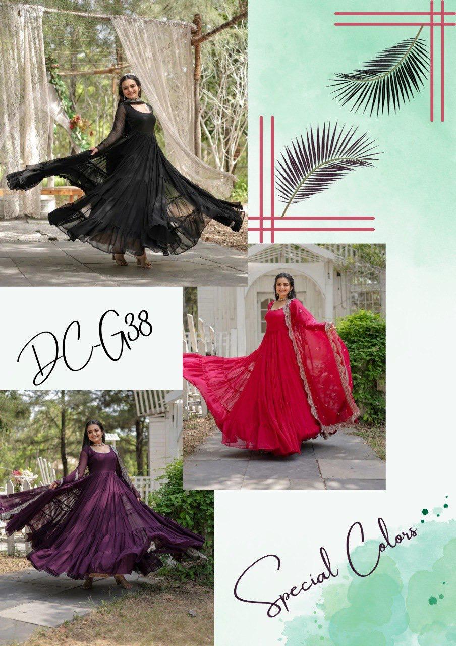 DC G38 Georgette Full Sleeve Gown With Dupatta Wholesale Price In Surat